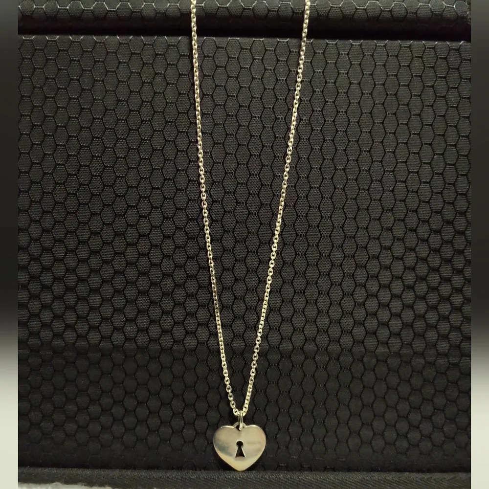Authentic Coach Sterling Silver Heart Lock Pendant Necklace